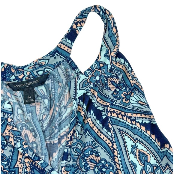 Y2K Banana Republic Paisley Dress Medium Blue Tank Knee Length Boho Cottage - Picture 3 of 9